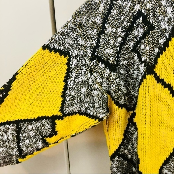 80’s Vintage Adele made in the USA 100% knit ugly holiday sweater yellow black M - Picture 4 of 5
